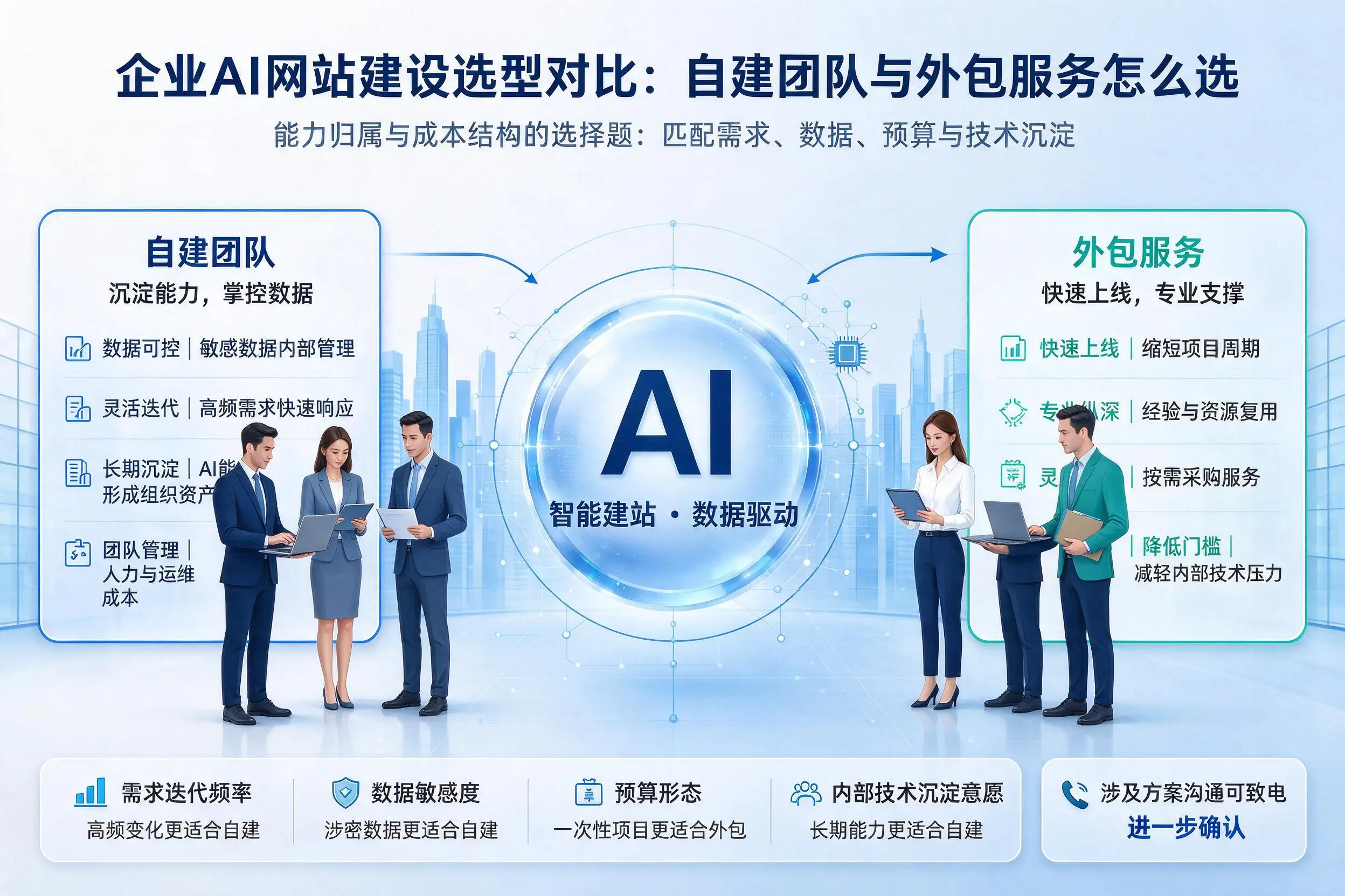 克孜勒苏企业AI网站建设选型对比：自建团队与外包服务怎么选